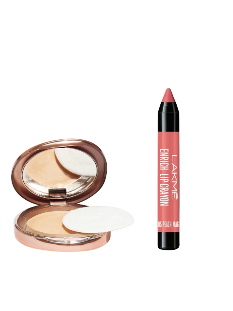 

Lakme Set of Flawless Matte Complexion Compact & Peach Magnet 05 Lip Crayon, Beige