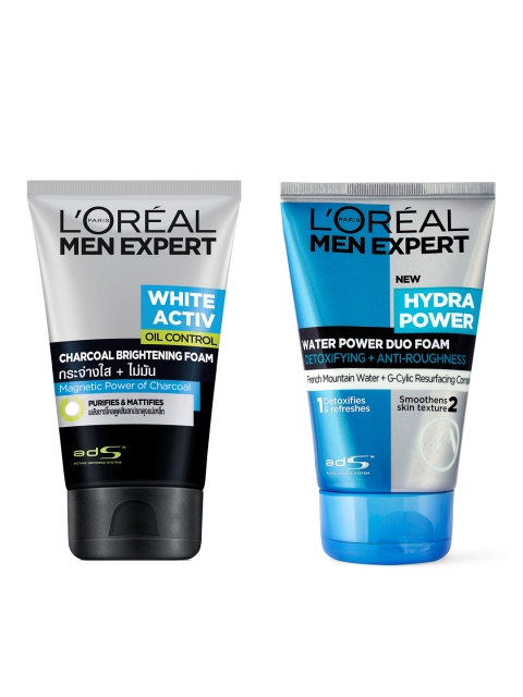 

LOreal Paris Men Expert White Oil Control Charcoal Foam & Hydra Power Duo Foam Face Wash, Silver