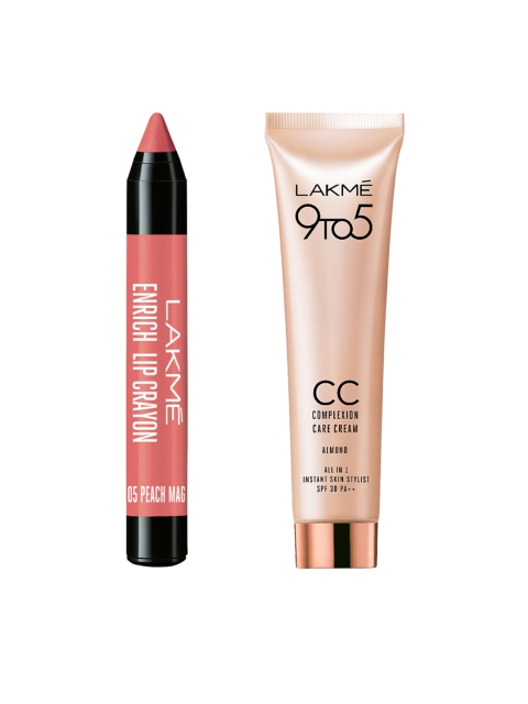 

Lakme 9to5 Almond Complexion Care Cream 30g & Peach Magnet Enrich Lip Crayon 05, Pink