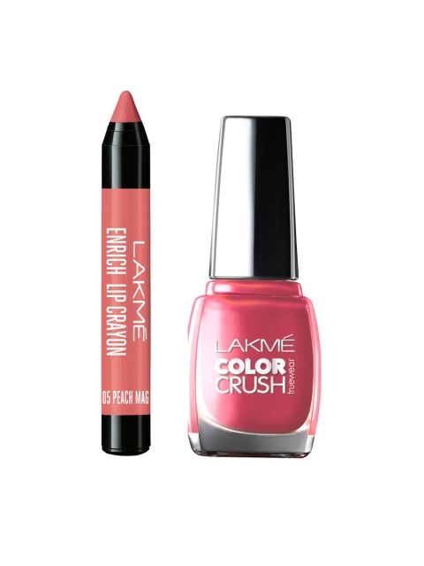 

Lakme Peach Magnet Enrich Lip Crayon 05 & Color Crush Nail Polish 21, Pink