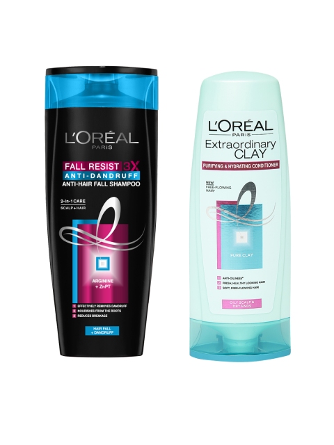 

L'Oreal Paris Resist 3X Anti-Dandruff & Hair Fall Shampoo & Conditioner, Black