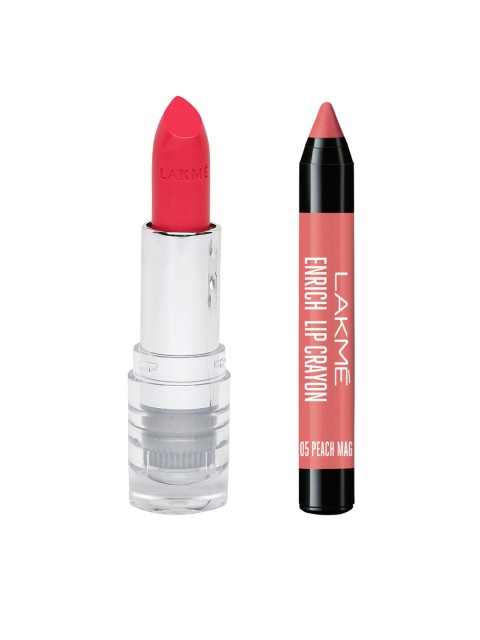 

Lakme Satin Lipstick & Peach Magnet Lip Crayon, Pink