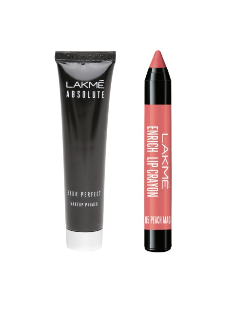 

Lakme Absolute Blur Perfect Makeup Primer & Peach Magnet Enrich Lip Crayon