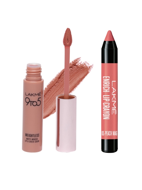 

Lakme Peach Magnet Enrich Lip Crayon & Blush Velvet Lip & Cheek Color, Nude