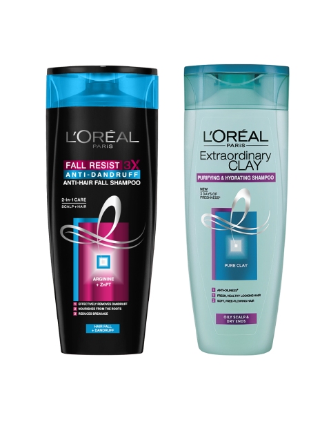 

L'Oreal Paris Clay Shampoo 360 ml & LOreal Paris Anti-Dandruff & Anti-Hair Fall Shampoo, Blue