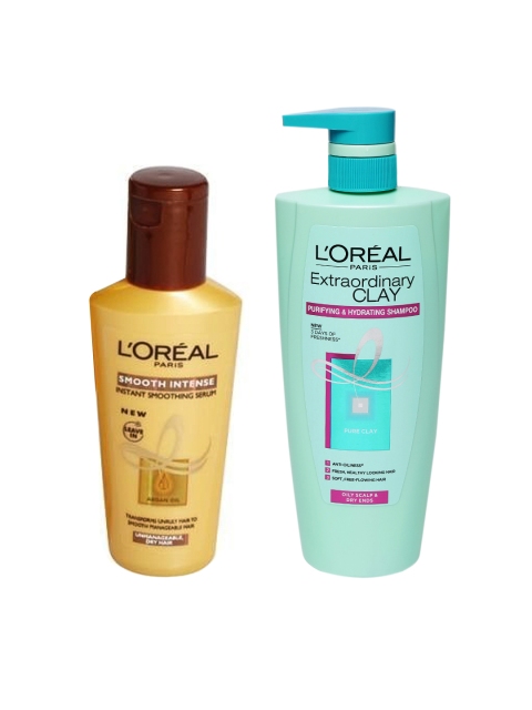 

L'Oreal Paris Clay Shampoo 640 ml & LOreal Paris Smooth Intense Smoothing Serum 100 ml, Green