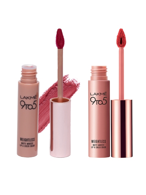 

Lakme Set Of 2 Weightless Matte Mousse Lip & Cheek Colours, Pink