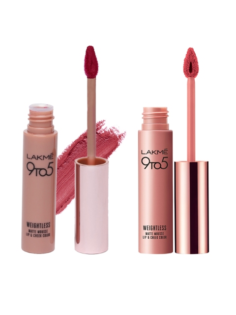 

Lakme 9 to 5 Weightless Matte Mousse Crimson Silk & Plum Feather Lip & Cheek Colors, Pink