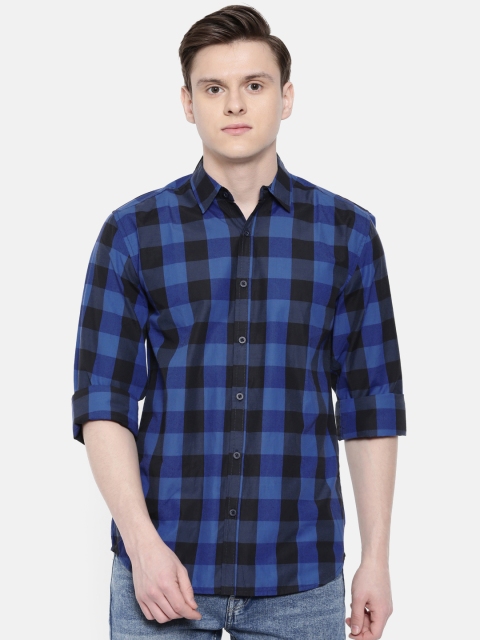 

ONLY & SONS Men Navy Blue & Black Slim Fit Checked Casual Shirt