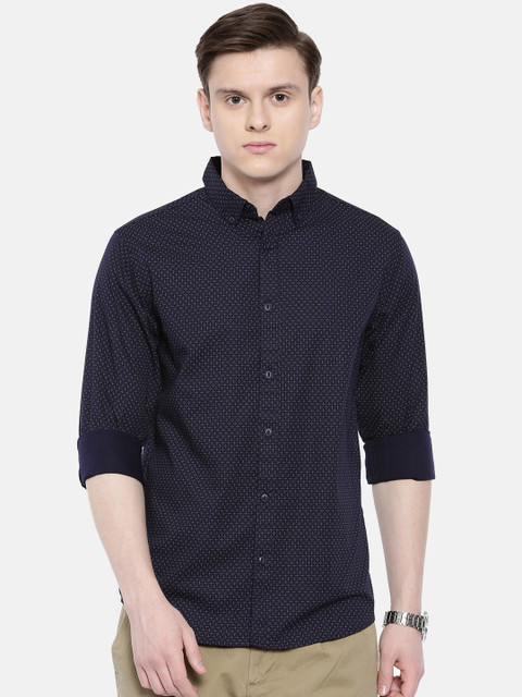 

ONLY & SONS Men Navy Blue Slim Fit Printed Casual Shirt