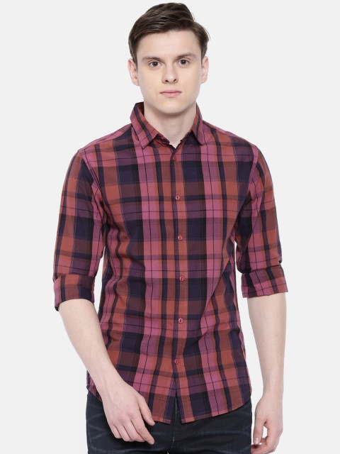 

ONLY & SONS Men Pink & Navy Slim Fit Checked Casual Shirt