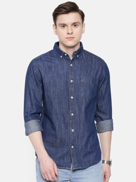 

ONLY & SONS Men Blue Slim Fit Faded Casual Denim Shirt
