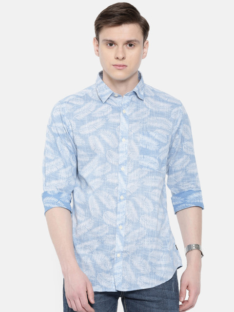 

ONLY & SONS Men Blue & White Slim Fit Printed Casual Shirt