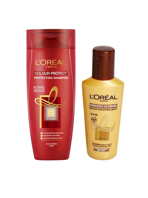 

LOreal Paris Smoothing Serum 100ml & LOreal Paris Colour Protect Shampoo 360 ml, Red