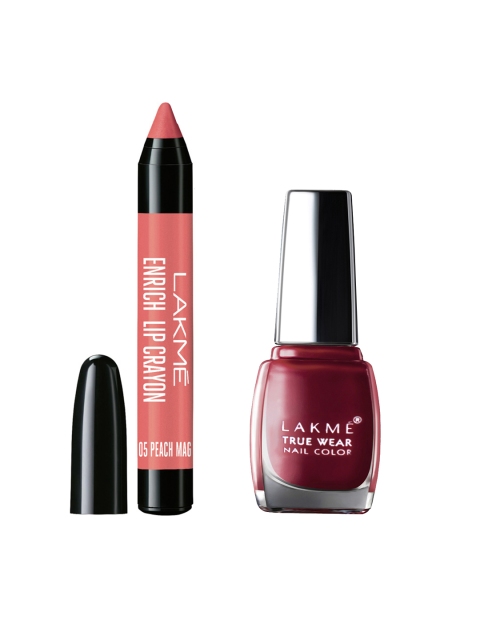 

Lakme Set of Enrich Lip Crayon & Truewear Nail Polish, Pink