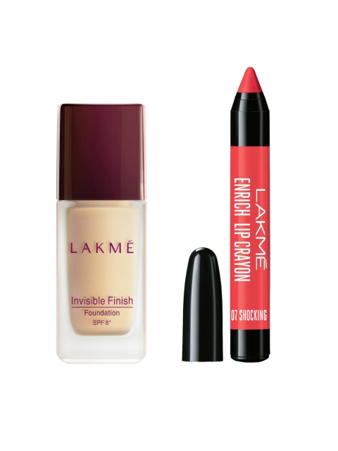 

Lakme Set of Invisible Finish Foundation - 01 25 ml & Baby Pink Enrich Lip Crayon 2.2 g, Skin
