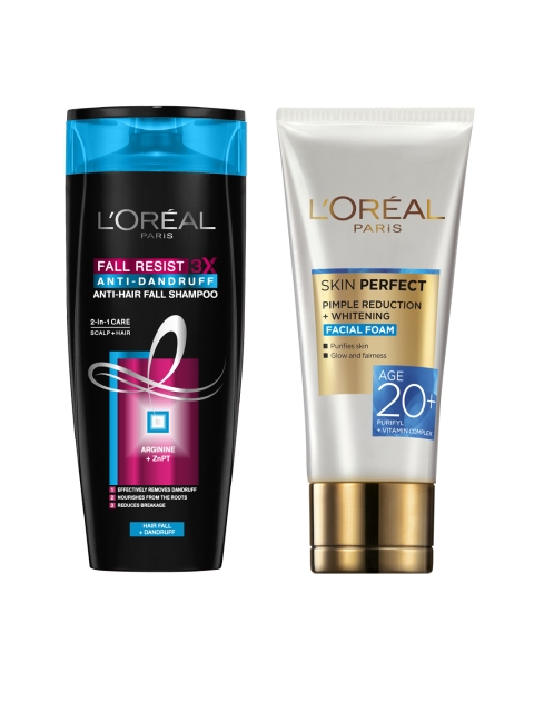 

LOreal Set of Foam Face Wash & Anti-Hair Fall Shampoo, Black