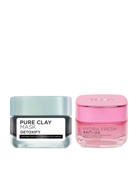 

LOreal Set of Paris Hydra Fresh Anti-Ox Eye Gel & PURE-CLAY Charcoal Face Mask, Black
