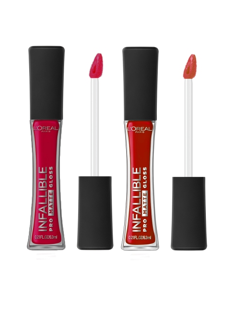 

LOreal Set of 2 Aphrodite Kiss 306 & Shanghai Scarlet 308 Matte Liquid Lip Glosses, Pink