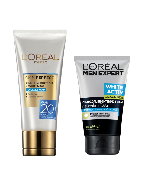 

LOreal Paris Set of Men Charcoal Foam & Pimple Reduction Whitening Face Wash, Silver