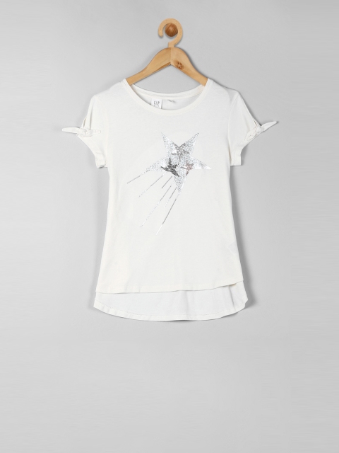 

GAP Girls Embellished Knot Sleeve Top, White