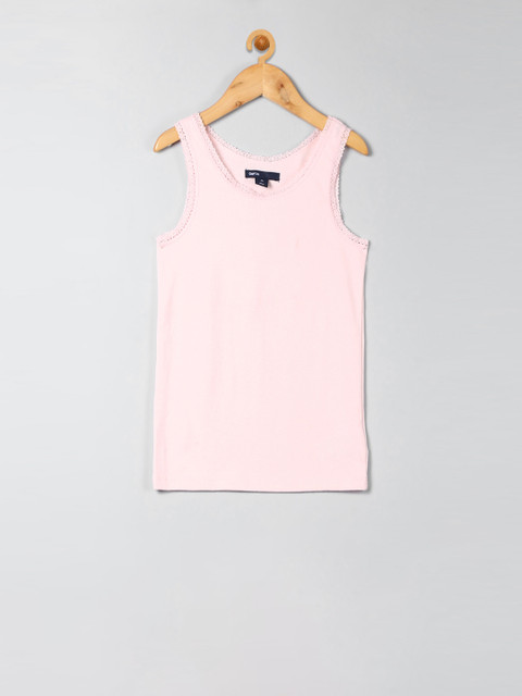 

GAP Girls Ribbed Lace Pure Cotton Top, Pink