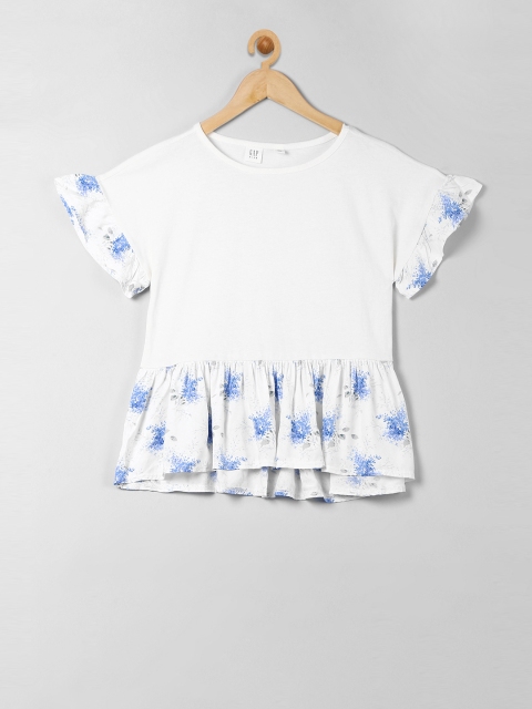 

GAP Girls Print Peplum Top, White