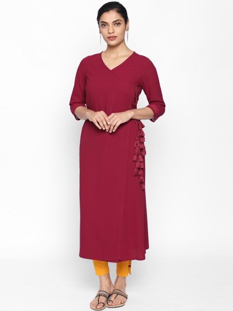 

Naari Women Wine-Coloured Solid Angrakha A-Line Kurta, Burgundy