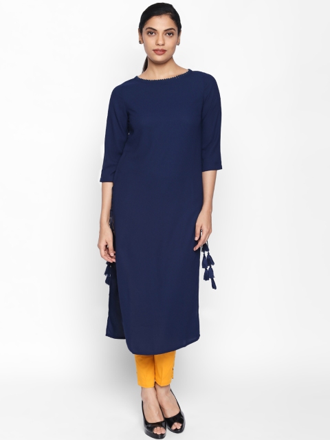 

NAARI Women Navy Blue Solid Kurta