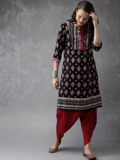 

Anouk Women Black Printed A-Line Kurta