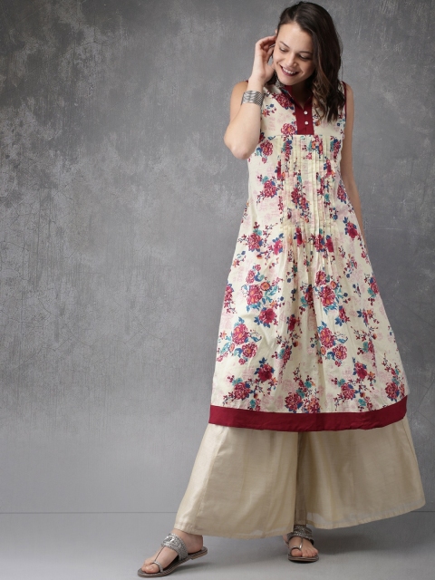 

Anouk Women Yellow & Red Floral Print A-Line Kurta