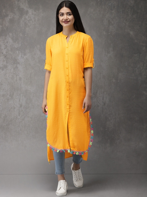 

Anouk Women Yellow Woven Design Straight Kurta
