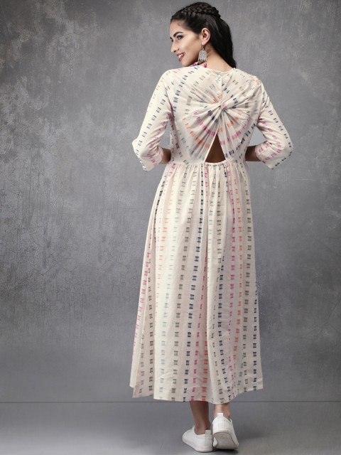 

Anouk Women Off-White & Multicoloured Woven Design A-Line Midi Dress