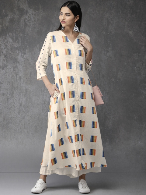 

Anouk Women Off-White Woven Design A-Line Kurta