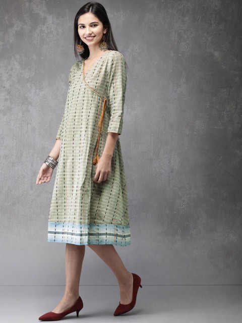 

Anouk Women Green Woven Design A-Line Fusion Kurta