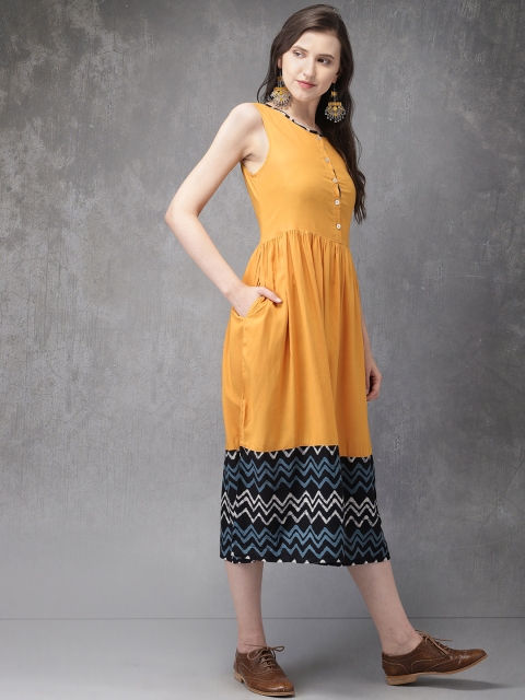 

Anouk Women Yellow & Black Printed A-Line Fusion Kurta