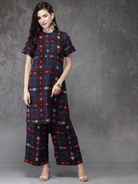 

Anouk Women Navy Blue Printed Kurta with Palazzos