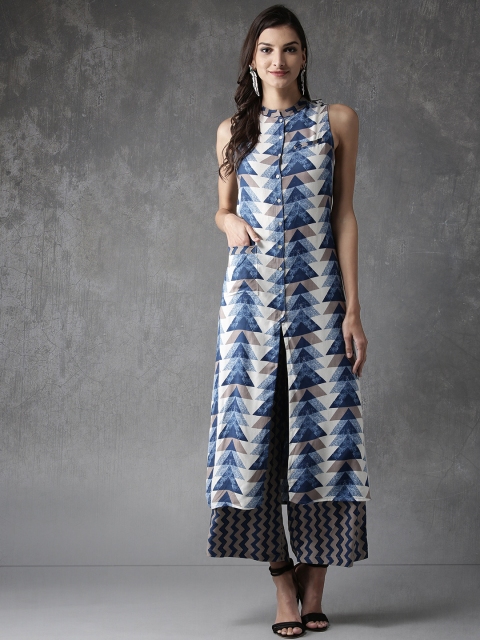 

Anouk Women Blue & White Printed Kurta with Palazzos