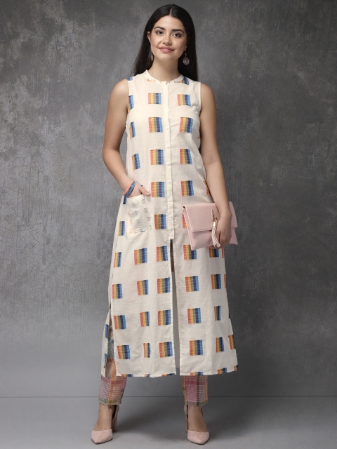 

Anouk Women Off-White Self-Design Kurta with Churidar