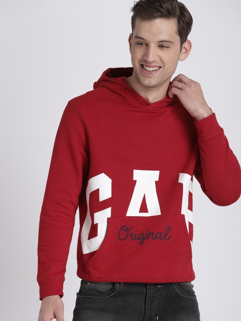 

GAP Men Red Printed Hooded Sweatshirt