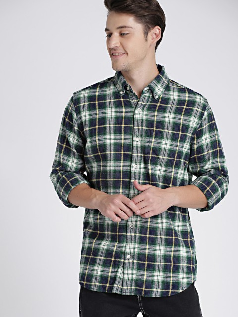 

GAP Men Green & Navy Blue Regular Fit Checked Casual Shirt