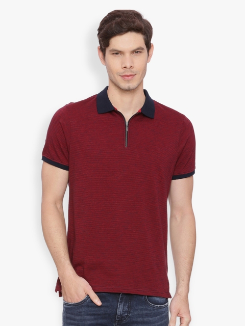 

Basics Men Red Striped Polo Collar T-shirt