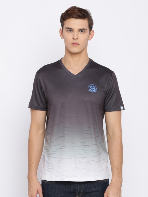 

Basics Men Grey & White Colourblocked V-Neck T-shirt