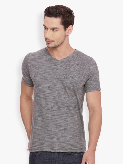 

Basics Men Grey Printed V-Neck T-shirt