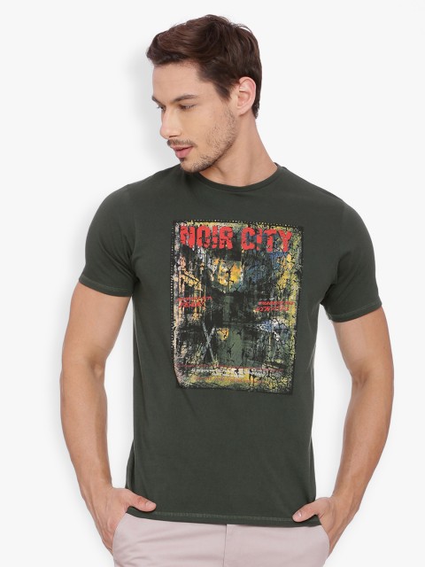 

Basics Men Green Printed Round Neck T-shirt