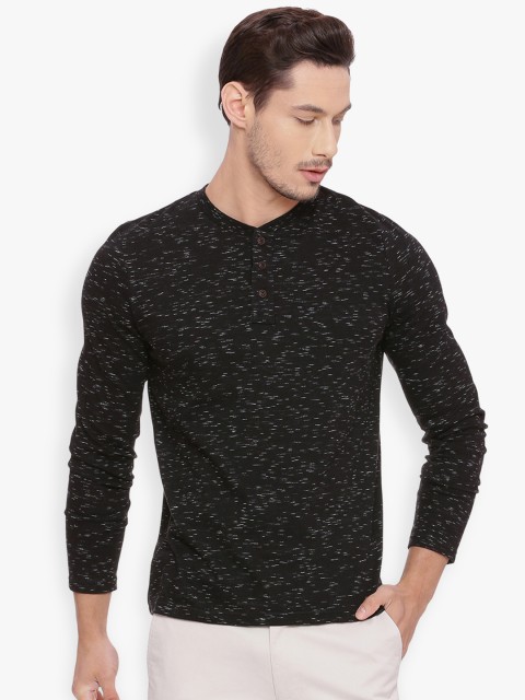 

Basics Men Black Solid Henley Neck T-shirt