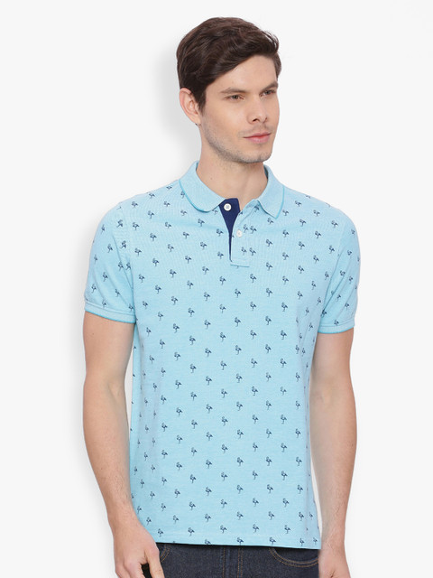 

Basics Men Blue Printed Polo Collar T-shirt