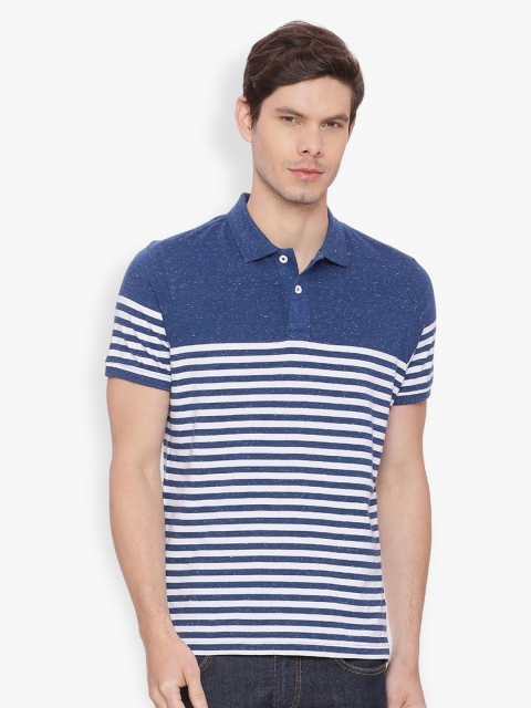 

Basics Men Blue & White Striped Polo Collar T-shirt