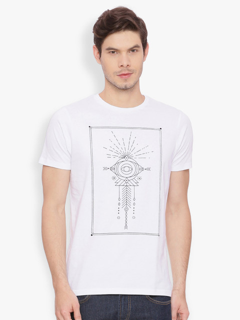 

Basics Men White Printed Round Neck T-shirt