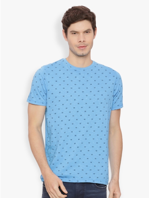 

Basics Men Blue Printed Round Neck T-shirt